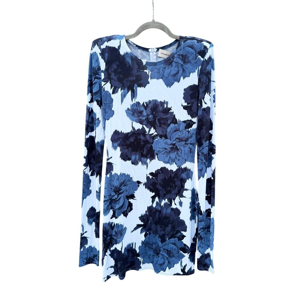 ALEXANDRE VAUTHIER Blue Floral Blend Viscose Blend Long Sleeve Dress 40 6
